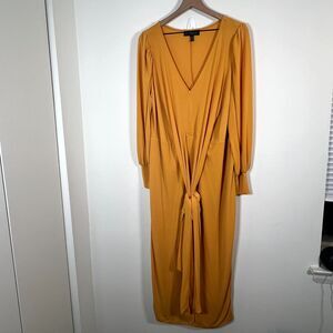 Eloquii Size 20 Cross Front Golden Yellow Midi Dress Elegant Night Out